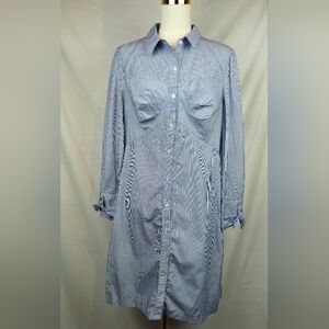 ECI New York Blue Dress Size 12 Blue &‎ White Striped Nautical Classic Preppy